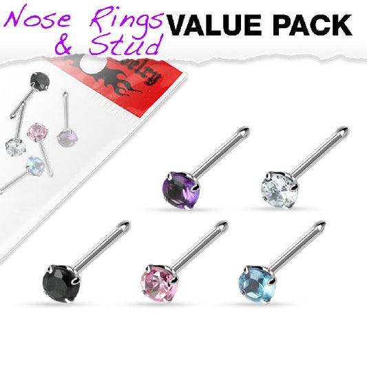 5er Set Nasenpiercing Nasenstecker Strass Stein bunt  Chirurgenstahl - Cristal-Jewelry